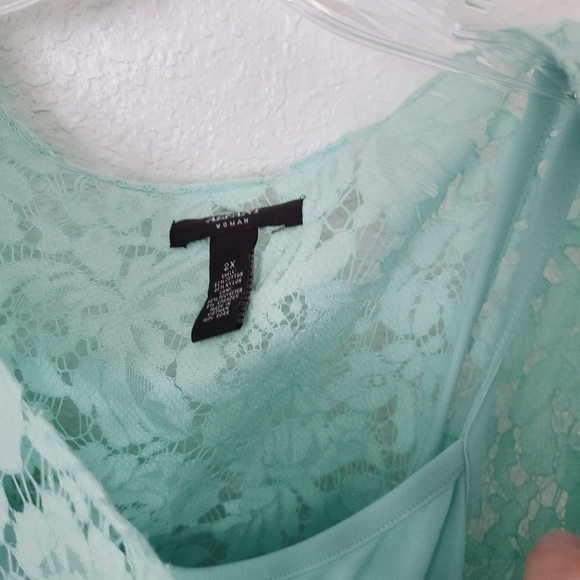 Alfani NWT Tear Drop Seafoam Green Lace Blouse Top - Picture 6 of 8